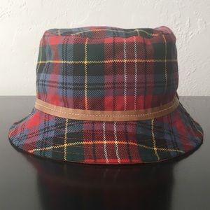COACH | Wool Red Tartan Plaid Leatherware Bucket Hat